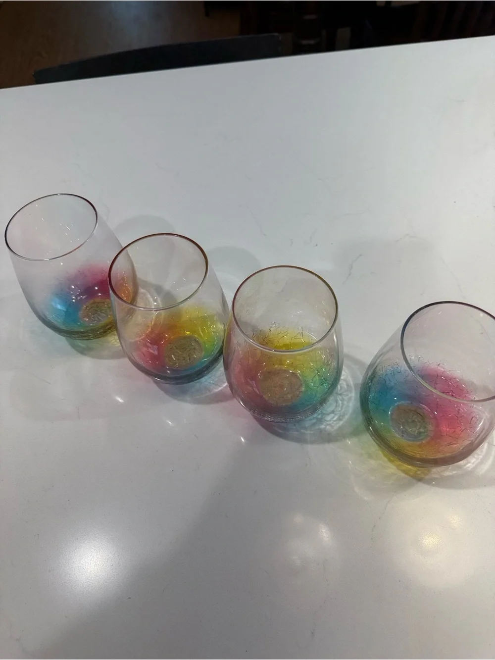 Set of 4 Rainbow Ombre Stemless Wine Glasses